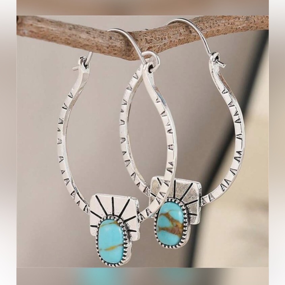 Petite Silver and Turquoise Hoop Earrings